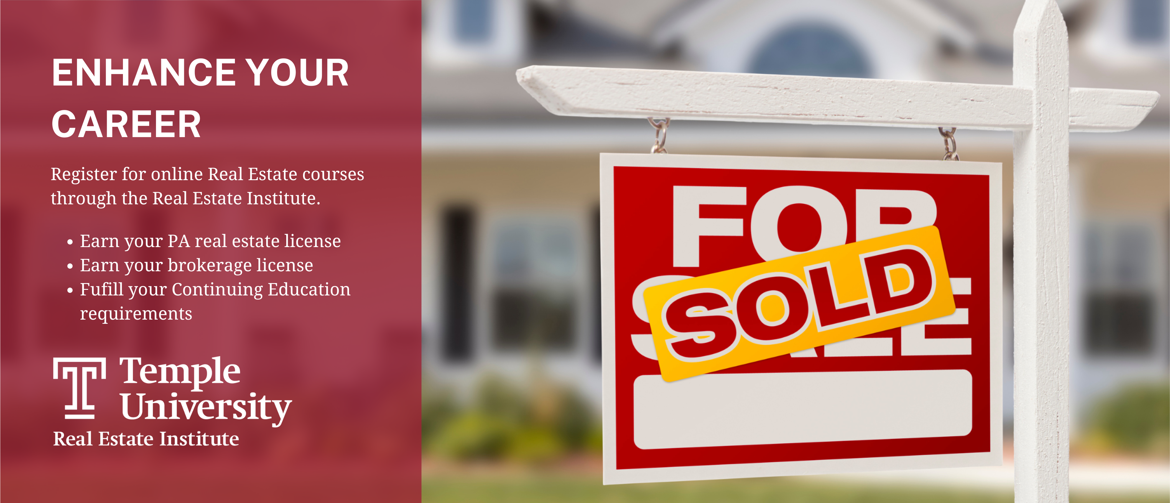 banner image showing a for sale sign with a sold sticker across the front pegged in the ground in front of a big house