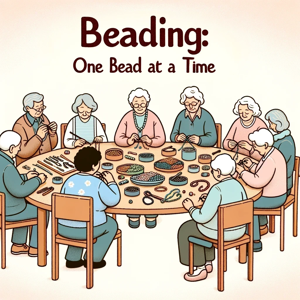 An group of elderly people beading around a table